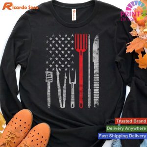 4th of July BBQ Grill Pork - USA Flag Chef Design T-shirt