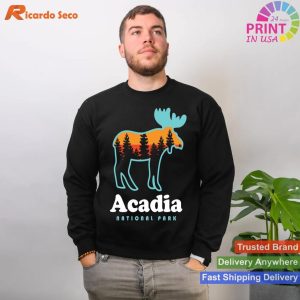 Acadia National Park Maine Moose & Hiking  T-shirt for Wilderness Lovers