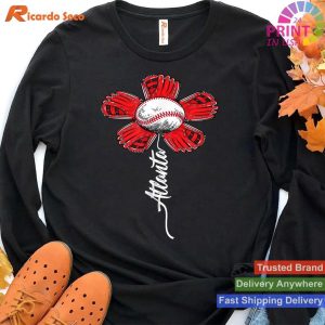 Atlanta Souvenir Colorful Baseball Flower Tee T-shirt