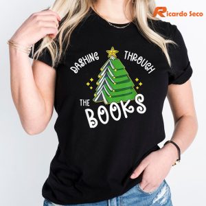 Book Lover Christmas Tree T-shirt is worn on the human body