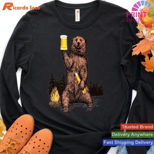 Campfire Relaxation Unwind with Our Bear Drinking Beer T-shirt