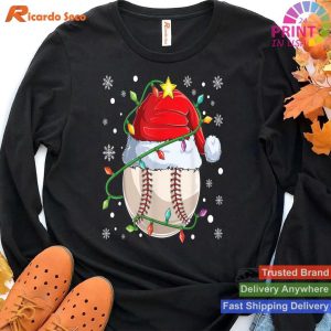 Christmas Baseball Santa Hat Festive Lights T-shirt for Everyone
