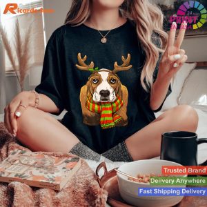Christmas Basset Hound Santa Clause Reindeer Xmas Dog Lovers T-shirt