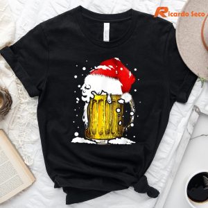 Christmas Beer Mug Santa Xmas Funny Drinking T-Shirt