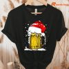 Christmas Beer Mug Santa Xmas Funny Drinking T-Shirt hung on a hanger
