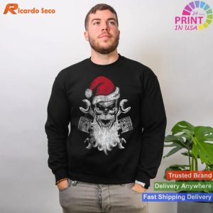 Christmas Biker Motorcycle Holiday Santa Skull Distressed T-shirt