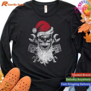 Christmas Biker Motorcycle Holiday Santa Skull Distressed T-shirt