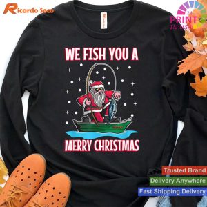 Christmas costume fisherman fishing funny cool Santa Claus T-shirt