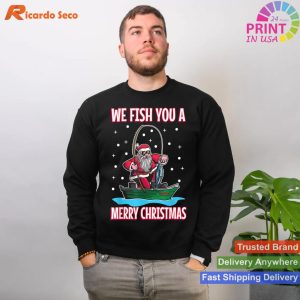 Christmas costume fisherman fishing funny cool Santa Claus T-shirt
