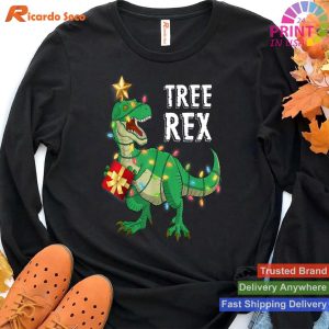 Christmas Dinosaur Tree Rex Pajamas Men Boys Kids Xmas Gifts T-shirt