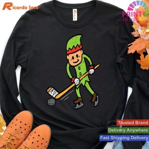 Christmas Elf Ice Hockey Funny Xmas Sports Men Boys Kids T-shirt