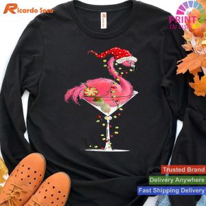 Christmas Flamingo Santa Hat Martini Funny Xmas Men Women T-shirt
