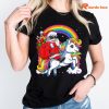 Christmas Santa Riding Unicorn Xmas Rainbow T-shirt is worn on the body