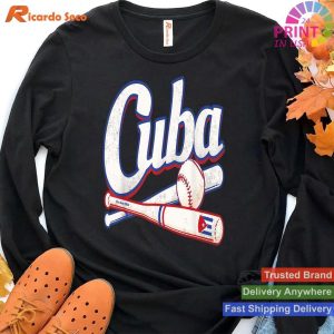 Cuban Baseball Fan Pride Distressed Vintage Flag T-shirt