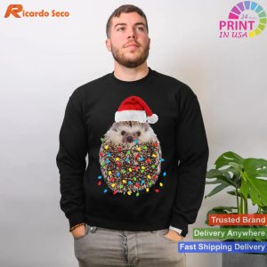 Cute Hedgehog Santa Hat Chritmas Lights T-shirt