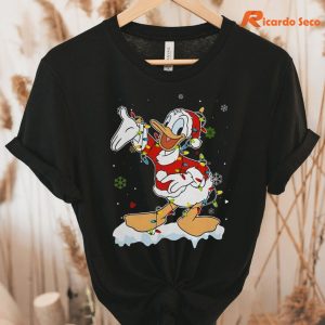 Donald Duck Christmas Disney T-shirt hung on a hanger