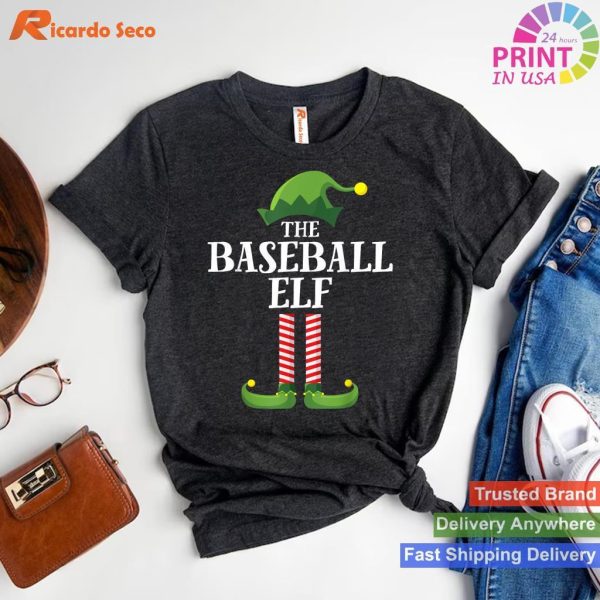 Family Baseball Elf Matching Christmas Party T-shirt