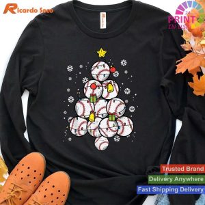 Festive Baseball Christmas Tree Xmas Sports Player T-shirt