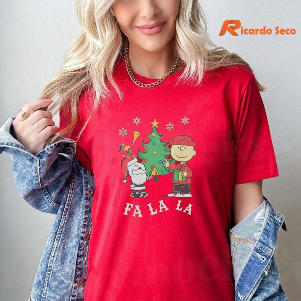 Five Below Peanuts Christmas ‘Fa La La’ T-shirt is worn on the human body