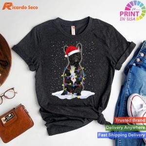 French bulldog Santa Christmas Tree Lights Xmas T-shirt
