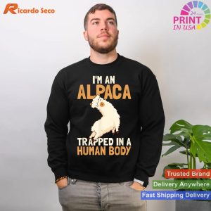 Funny Alpaca Lover Design Alpaca in a Human Body T-shirt