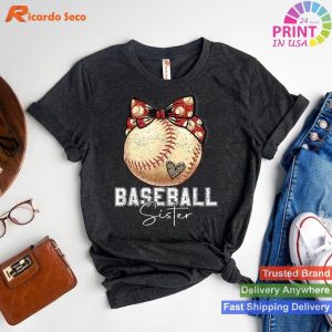 Funny Baseball Sister Leopard Print Mother's Day T-shirt for Women