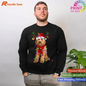 Funny Goldendoodle Dog Tree Christmas Lights Dog Lover T-shirt