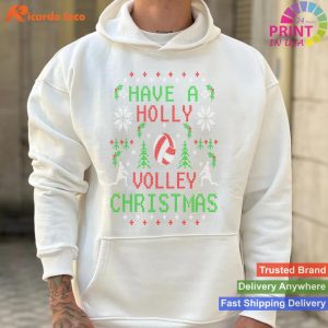 Funny Holly Volleyball Ugly Christmas Sweater Party Shirts T-shirt