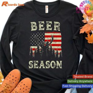Funny US Flag Deer Hunting Beer Season - Beer Lovers T-shirt
