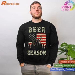 Funny US Flag Deer Hunting Beer Season - Beer Lovers T-shirt