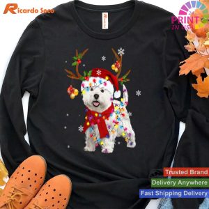 Funny Westie Christmas Tee Reindeer Christmas Lights Pajama T-shirt
