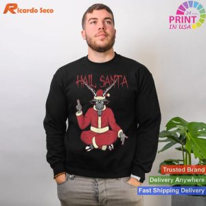 Hail Santa Ugly Christmas Sweater Rock Metal Satan Pentagram T-shirt