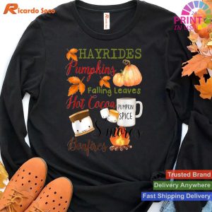 Hayrides Pumpkins Falling Leaves Hot Cocoa Pumpkin S'mores T-shirt