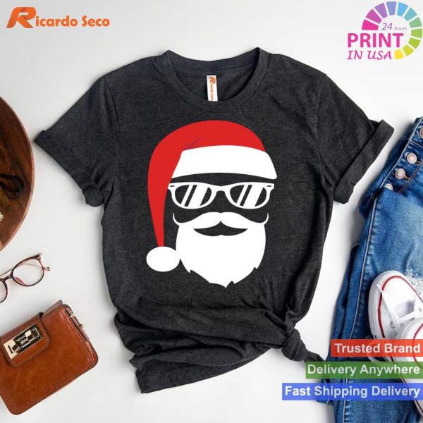 Hipster Santa with beard and sunglasses Christmas gift T-shirt