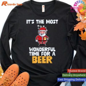 It's The Most Wonderful Time For A Beer Funny Santa T-shirt
