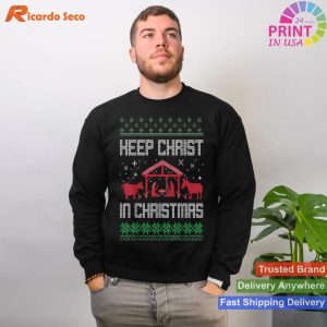 Keep Christ In Christmas T-Shirt in Ugly Sweater Style T-shirt