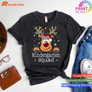 Kindergarten Squad Plaid Reindeer Santa Teacher Christmas T-shirt