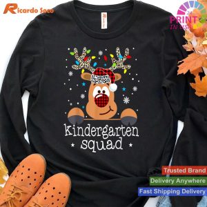 Kindergarten Squad Plaid Reindeer Santa Teacher Christmas T-shirt