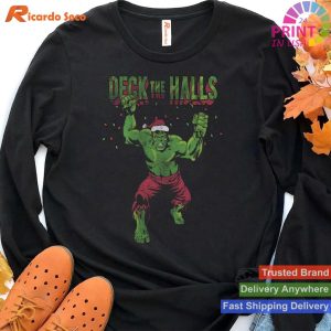 Marvel Christmas Hulk Deck The Halls Portrait T-shirt