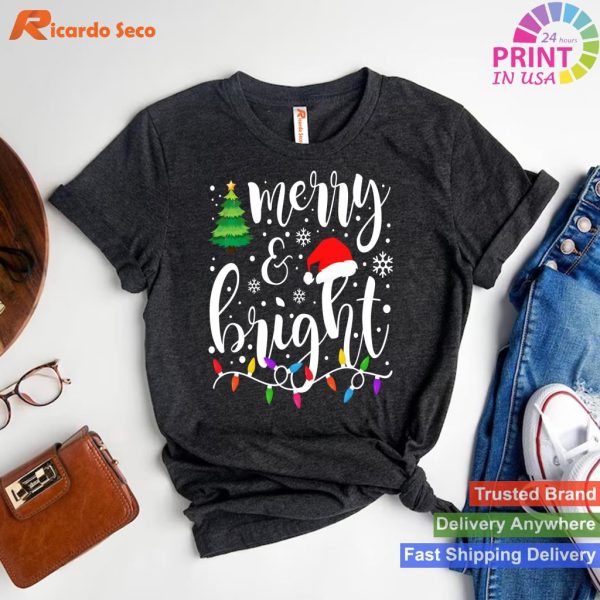 Merry and Bright Christmas Lights Funny Family Christmas T-shirt