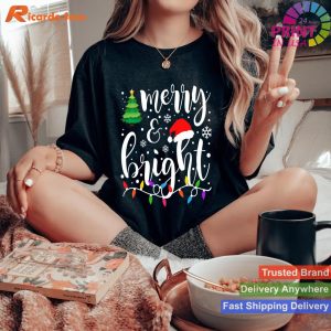 Merry and Bright Christmas Lights Funny Family Christmas T-shirt