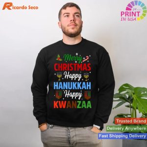 Merry Christmas Happy Hanukkah Jewish Happy Kwanzaa Xmas T-shirt