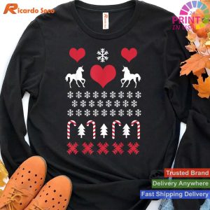 Merry Christmas Unicorns Hearts & Snow Ugly Sweater T-shirt