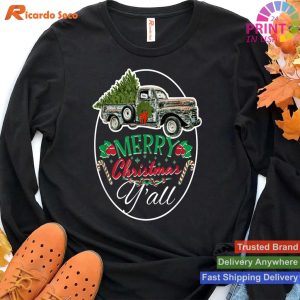 Merry Christmas Yall Shirt Country Christmas Vintage Truck T-shirt