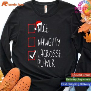 Nice Naughty Lacrosse Player List Christmas Santa Claus T-shirt