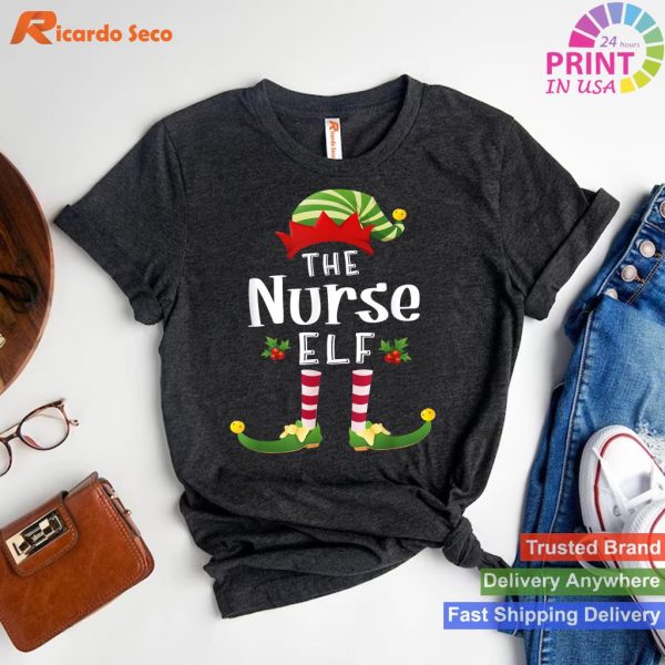 Nurse Christmas Elf Matching Pajama X-Mas Party T-shirt