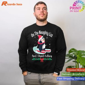 On The Naughty List And I Regret Nothing Funny Penguin Xmas T-shirt