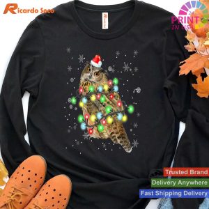 Owl Christmas Santa Hat Lights Family Matching Owls Lovers T-shirt