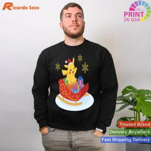 PokÃ©mon Christmas Pikachu Sleigh Ride Snowflake Portrait T-shirt