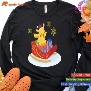PokÃ©mon Christmas Pikachu Sleigh Ride Snowflake Portrait T-shirt